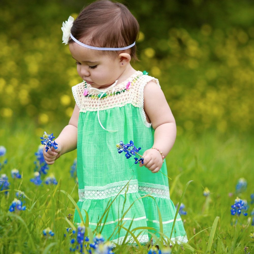 Mint Bohemian Crochet Flowers Baby Girl Dress